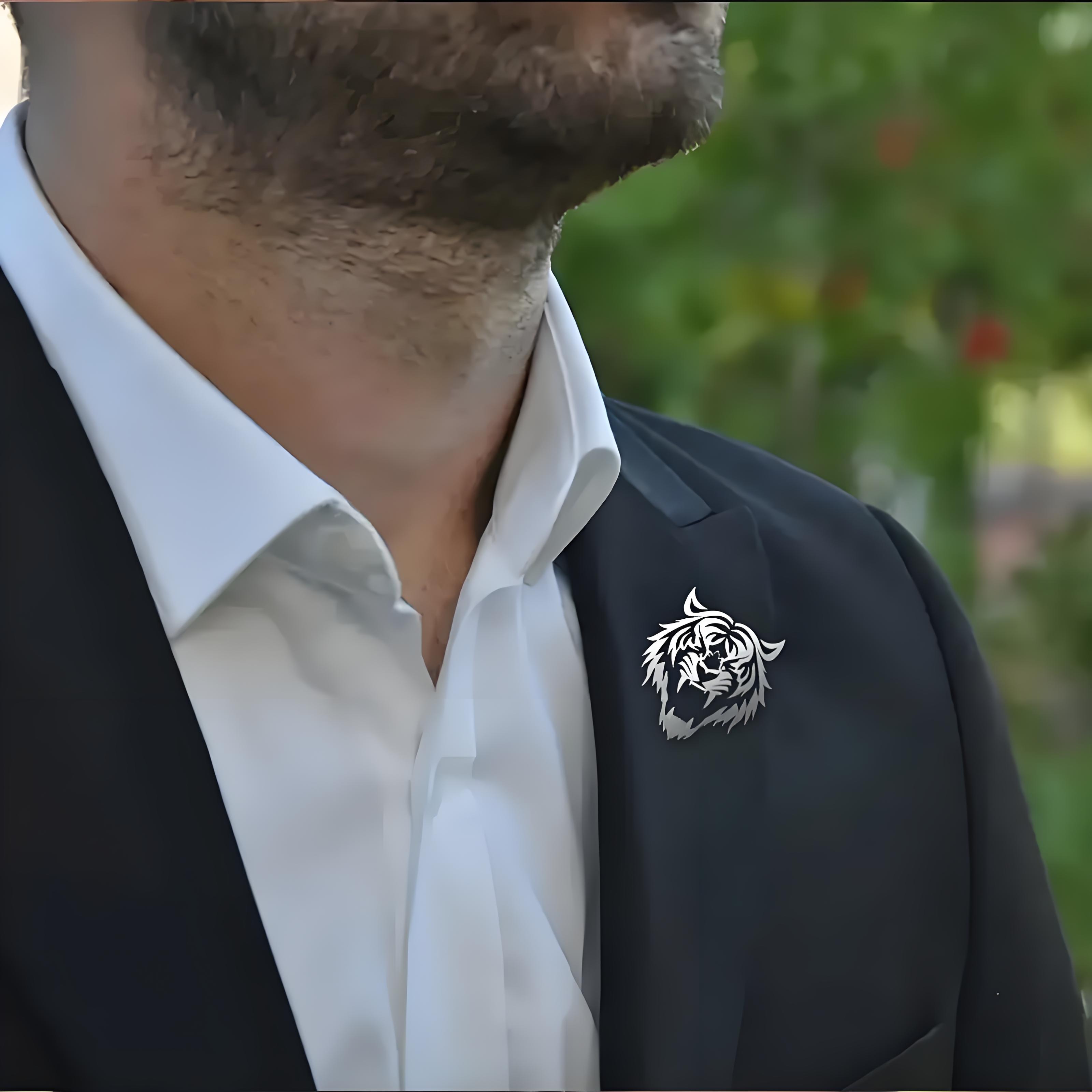 Men's Stainless Steel Tiger He - Tuxedo Lapel Pin review and price